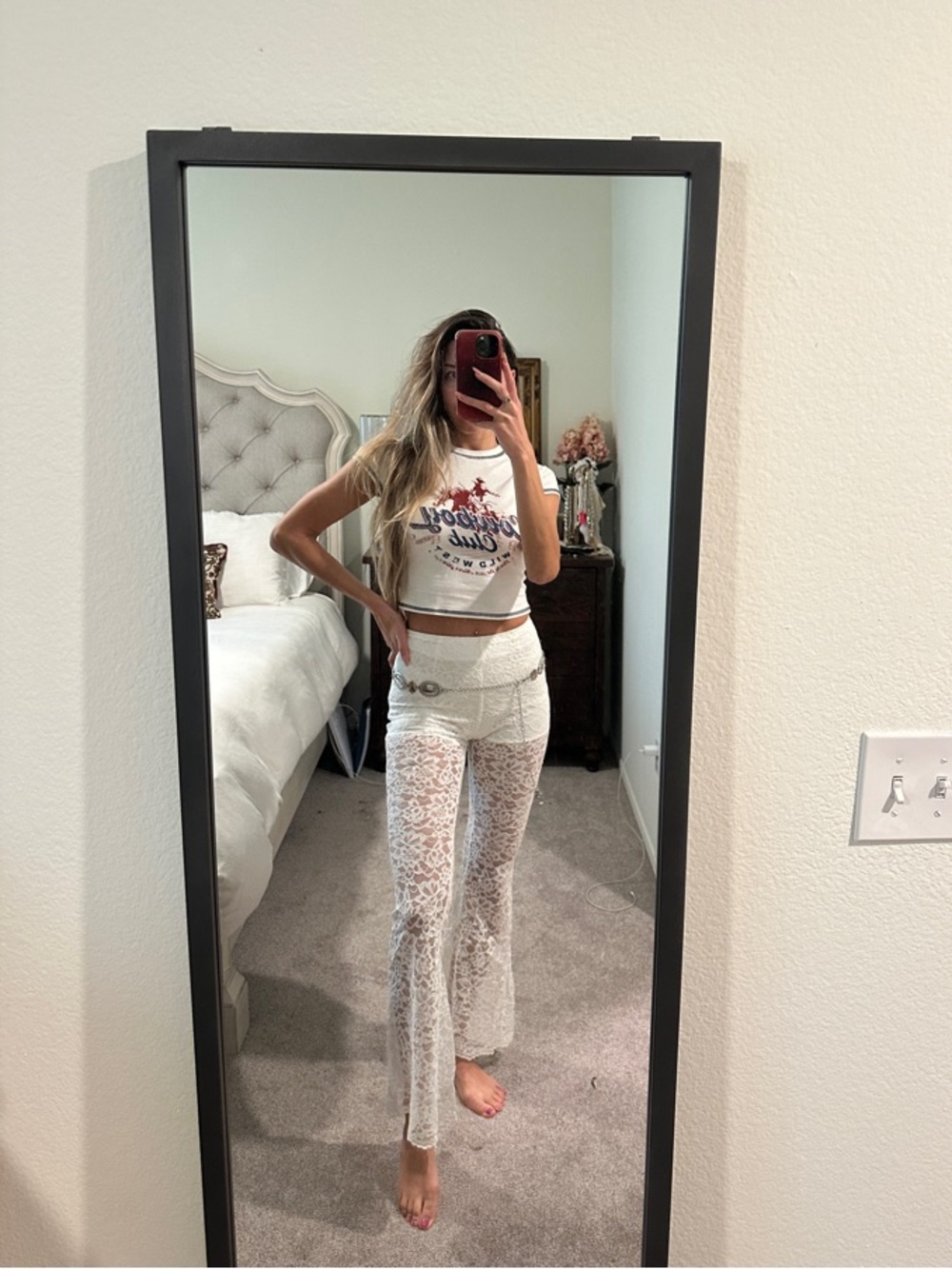 Beach Bunny White Lace Flared Pants